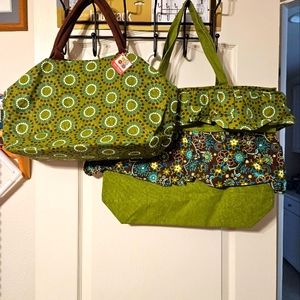 Matching Green Circle Print Two Bag Set Nwt Bohemian